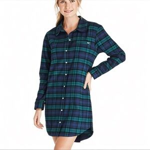 Vineyard Vines Flannel Nightshirt Sz S Blackwatch Plaid Cotton Sleep Shirt